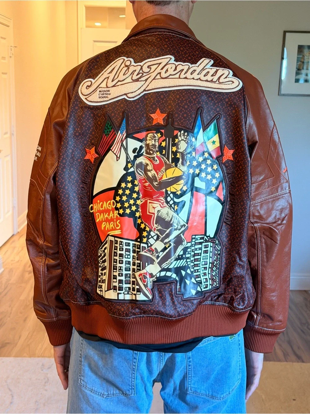 Air Jordan Maison Chateau Rouge Leather Flight Jacket Brown Basalt XL NWT